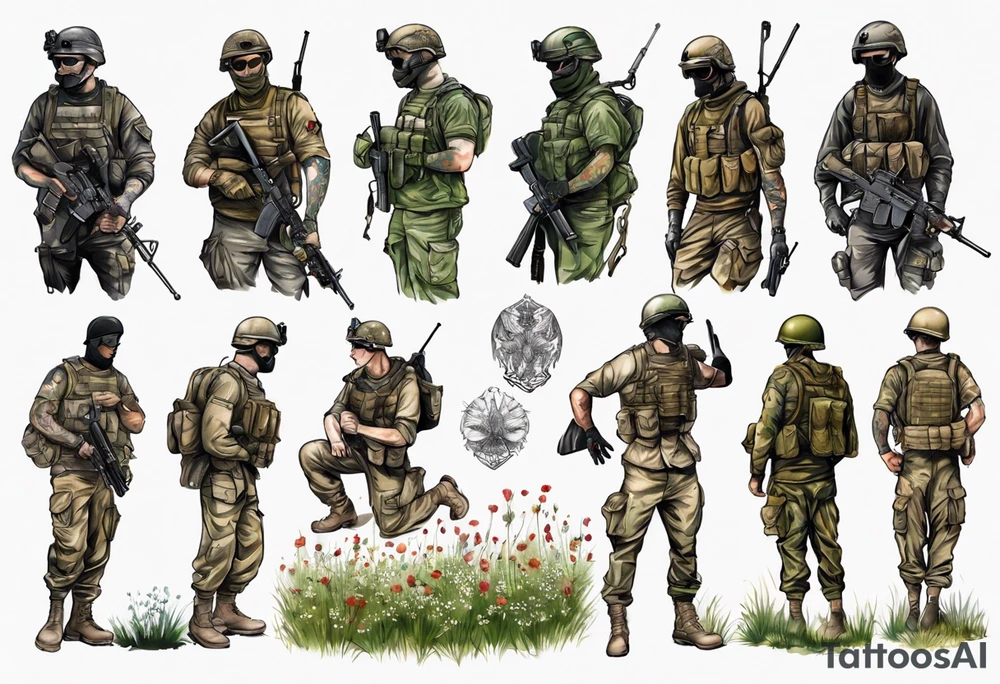 sas soldier in a meadow tattoo idea