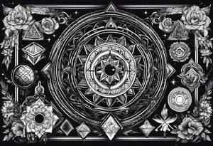 a bunch of ocultism signs tattoo idea
