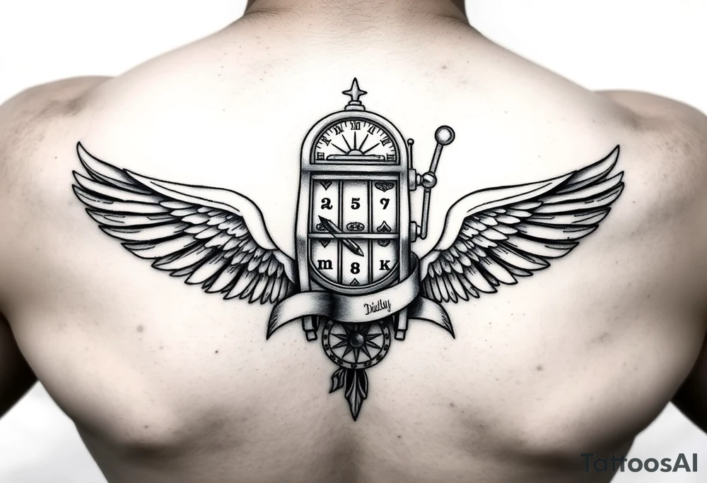 Slot machine and compass with word Daddy and angel wings tattoo idea Slot machine and compass with word Daddy and angel wings tattoo idea