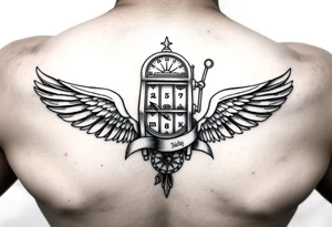 Slot machine and compass with word Daddy and angel wings tattoo idea