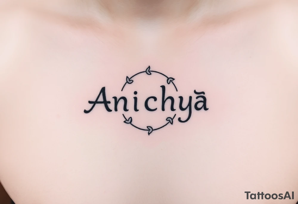 Create a tattoo that writes the Hindi word "Anichya" with A circle or spiral, which represents the cyclical nature of life and death tattoo idea