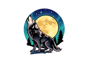 lone wolf howling at full moon with northern lights back drop 66⁶6⁶6 tattoo idea