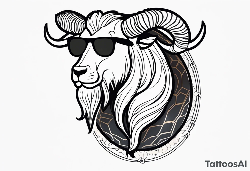 capricorn with beard and sunglasses tattoo idea