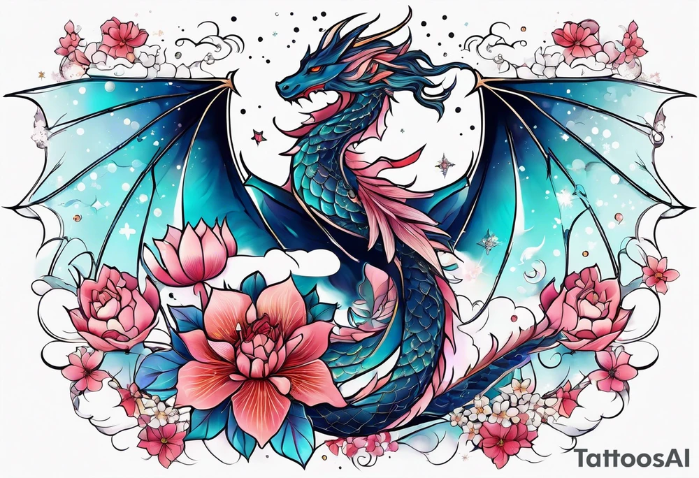Constellation, wing , snow , cross , dragon female japan kawaii , flower tattoo idea