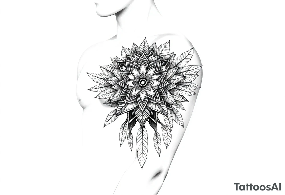 spiritual feathers ornamental mandala shaman tattoo idea