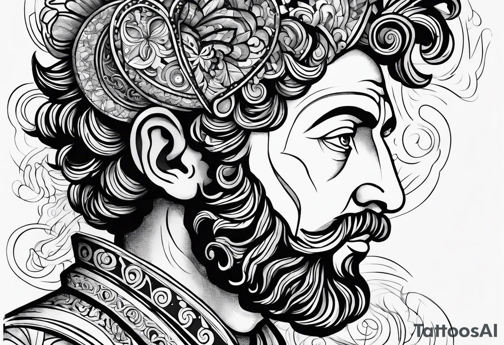 Marcus Aurelius with a heart and brain but fun and playful tattoo idea
