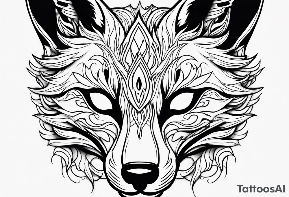 kitsune mask on flame tattoo idea