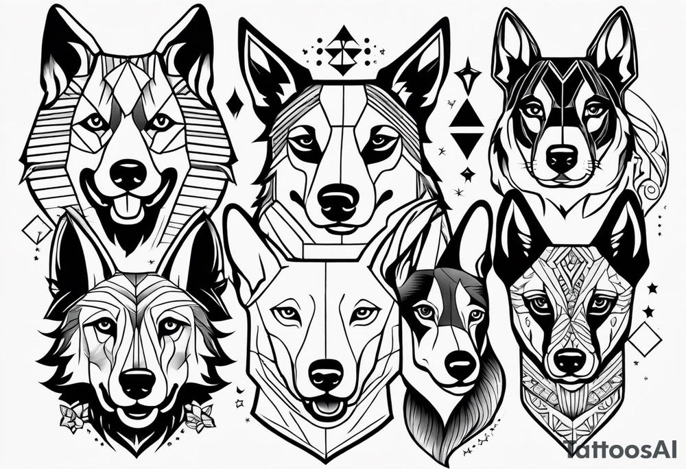 Variety of dogs faces traditional style flash sheet tattoo idea