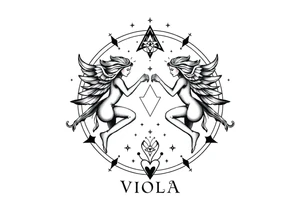 Gemini zodiac stars constellation with sacred geometry and cosmic elements with my name VIOLA In it tattoo idea