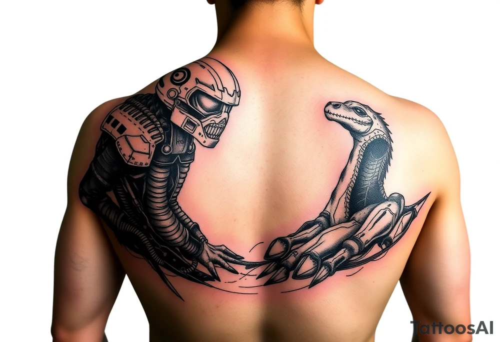 Watcher and burrower from horizon game series in full colour as a forearm wraparound tattoo idea