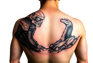 Watcher and burrower from horizon game series in full colour as a forearm wraparound tattoo idea