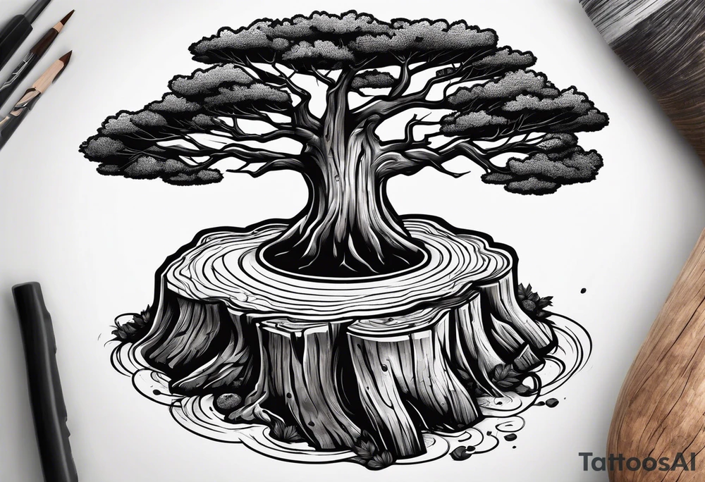 a tree stump with growth rings tattoo idea