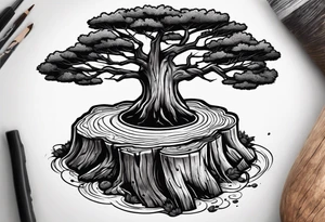 a tree stump with growth rings tattoo idea