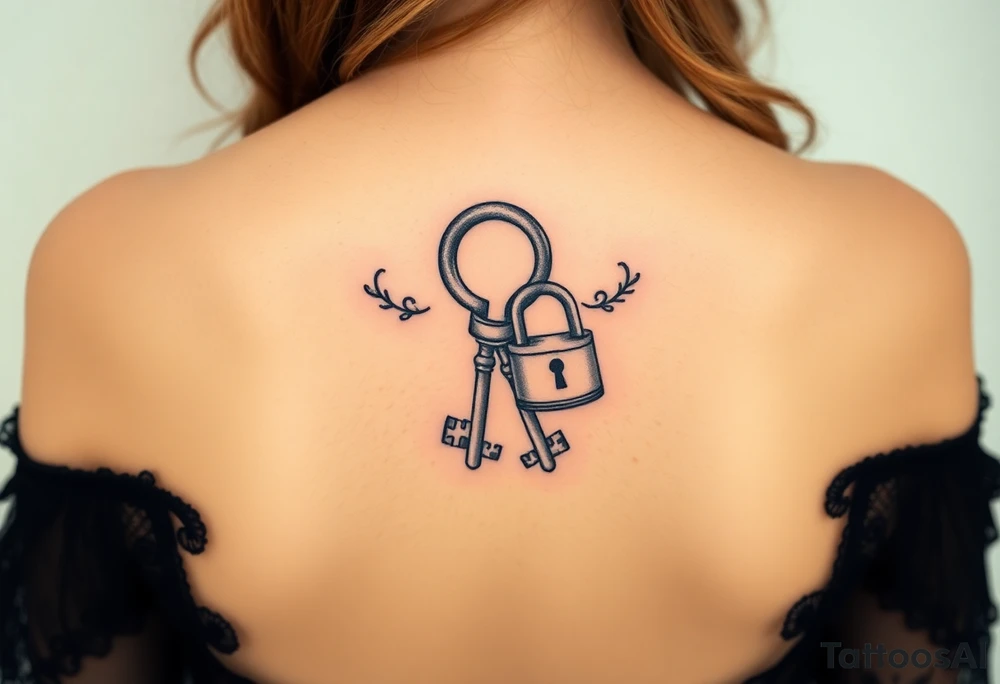 combination of key and lock as two wedding rings as symbol of infinity tattoo idea