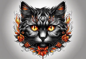 Black cat with burning color tattoo idea