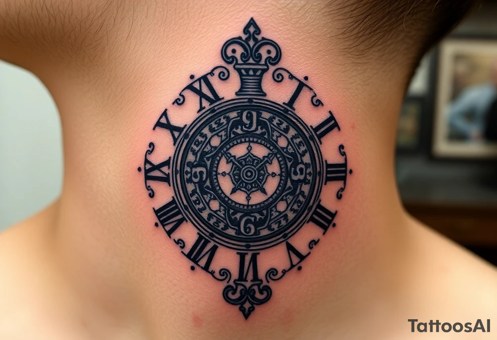 vintage roman numerals within ornate clockwork mechanism tattoo idea