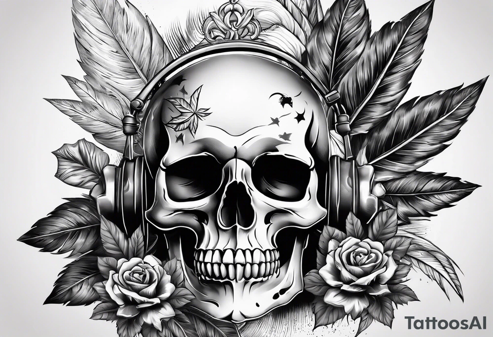 skull with a pot leaf in the background tattoo idea