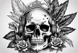 skull with a pot leaf in the background tattoo idea