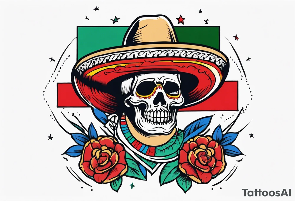 Mexican sleeve format with flag incorporated tattoo idea