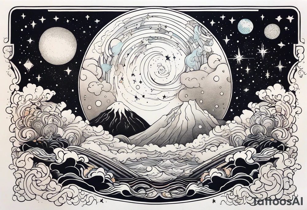 Celestial Galaxy scene with beautiful details of gas stars and space tattoo idea