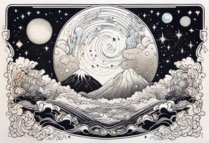 Celestial Galaxy scene with beautiful details of gas stars and space tattoo idea