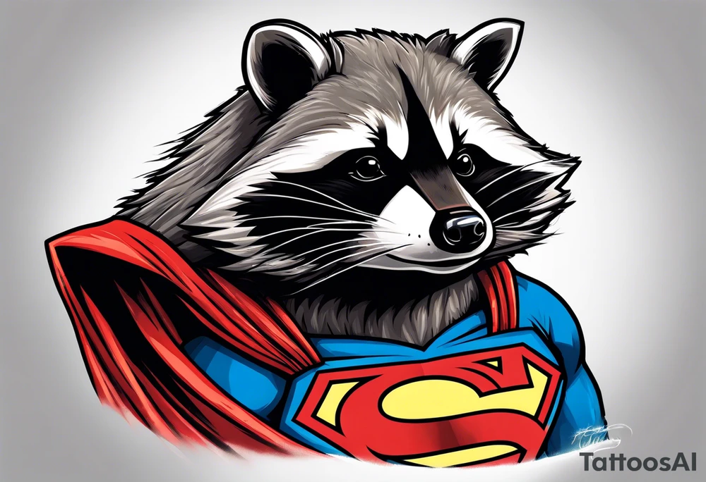 raccoon wearing a Superman t-shirt tattoo idea