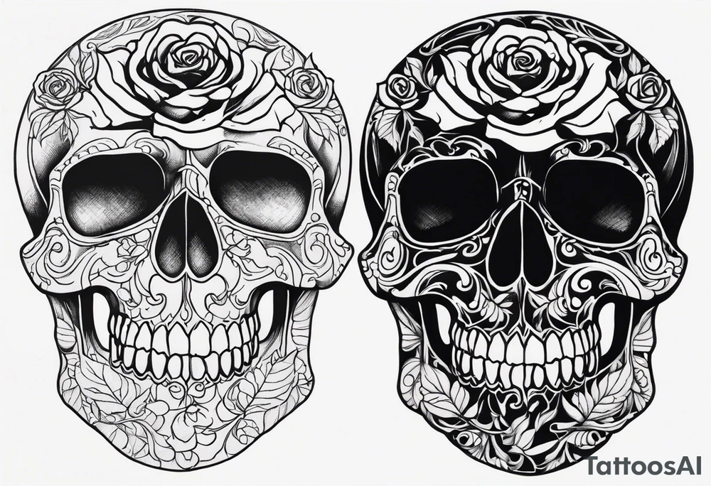 Black skull with rose tattoo idea