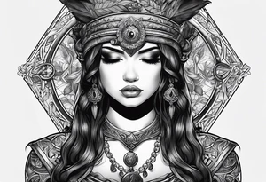 Bind Girl with cover on her eyes with a sword in her hand and in the other hand holds a scale tattoo idea