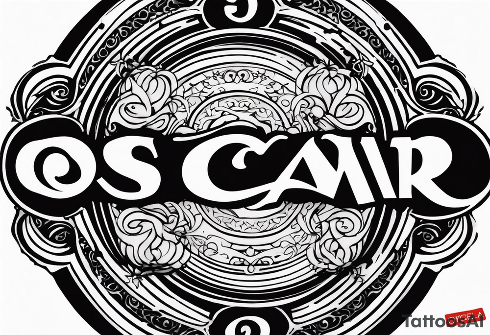 Lettering of the names"Oscar Embla Emil" in a circle tattoo idea