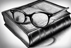 open hard back book. large round glasses  floating 
reading it tattoo idea