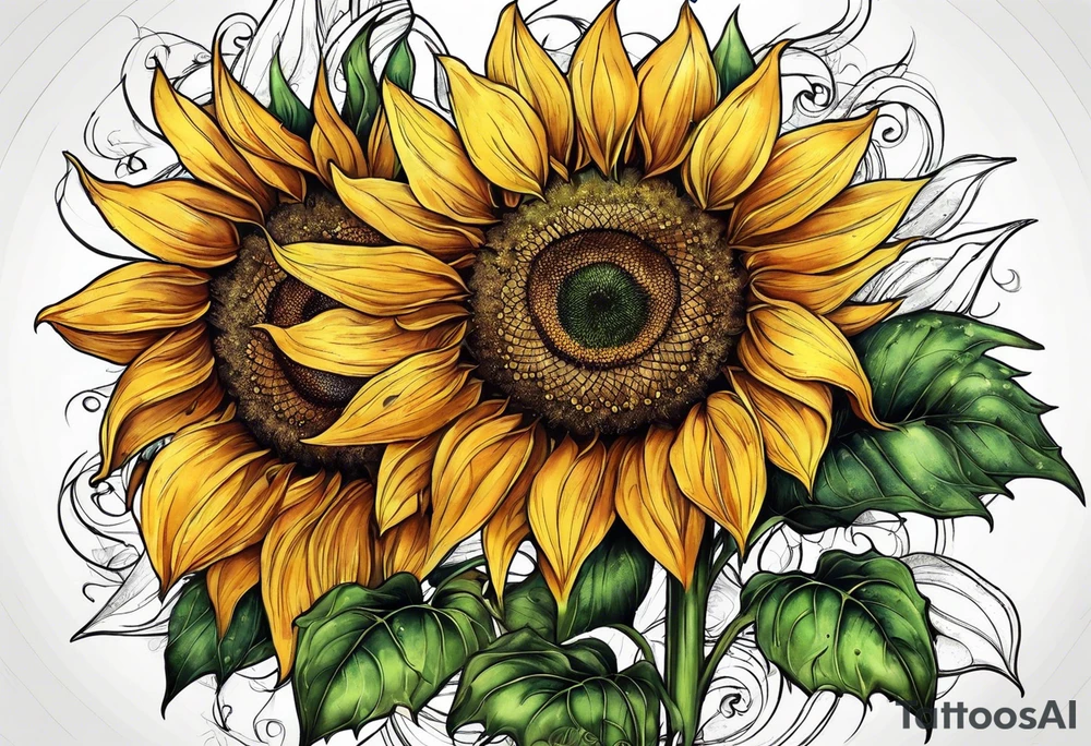 Sunflowers with three dog paws tattoo idea