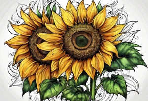 Sunflowers with three dog paws tattoo idea