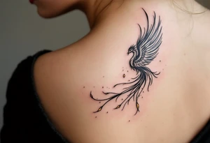 magnificent phoenix rising from golden flames with trailing embers tattoo idea