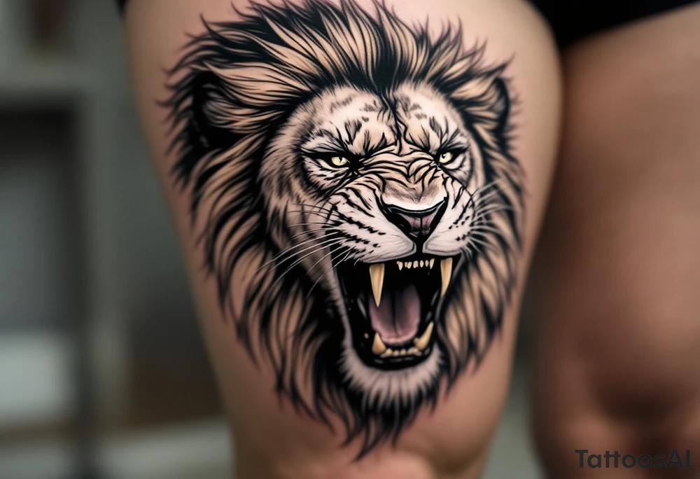 Powerful roaring lion tattoo idea