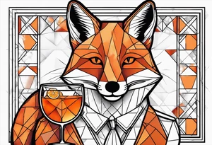 Adult male fox with one Negroni in short lowball cocktail glass with ice and orange peel with disco background tattoo idea
