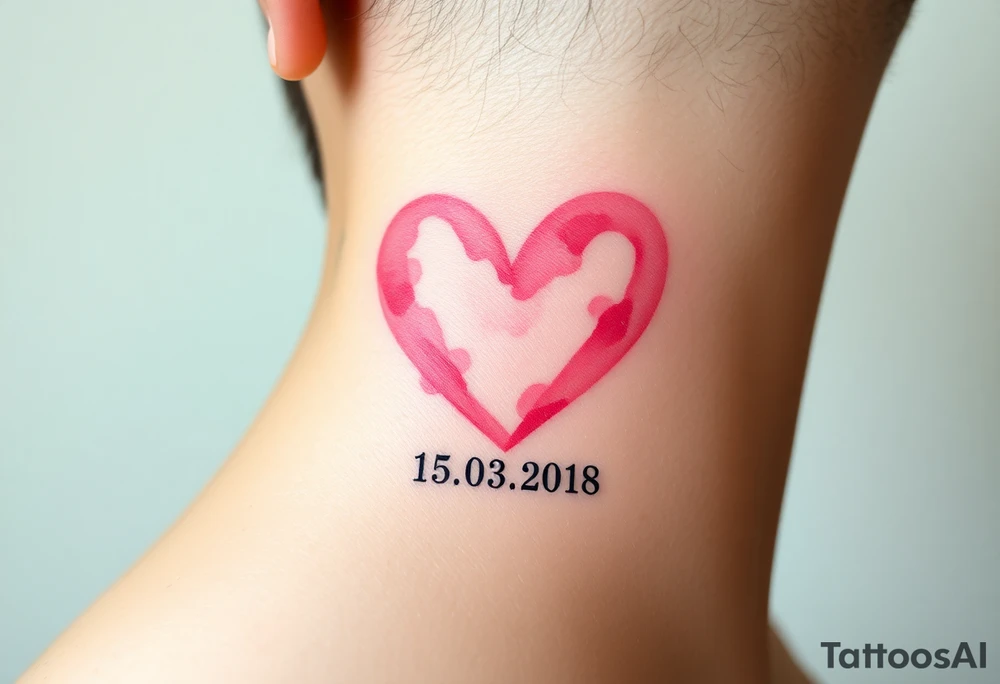 A soft watercolor heart in pastel pink and ivory, with golden dust accents, with wedding date 15.03.2018 tattoo idea