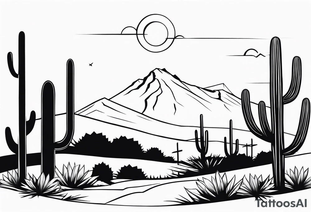 cactus landscape with cross tattoo idea