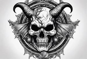 Devil skull  with hollow eyes and  horns holding the earth tattoo idea