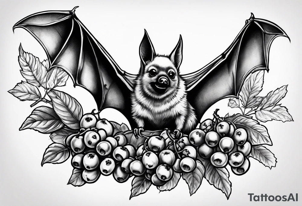 A small sketch of a bat eating berries tattoo idea