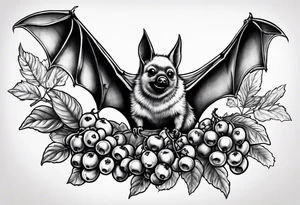 A small sketch of a bat eating berries tattoo idea