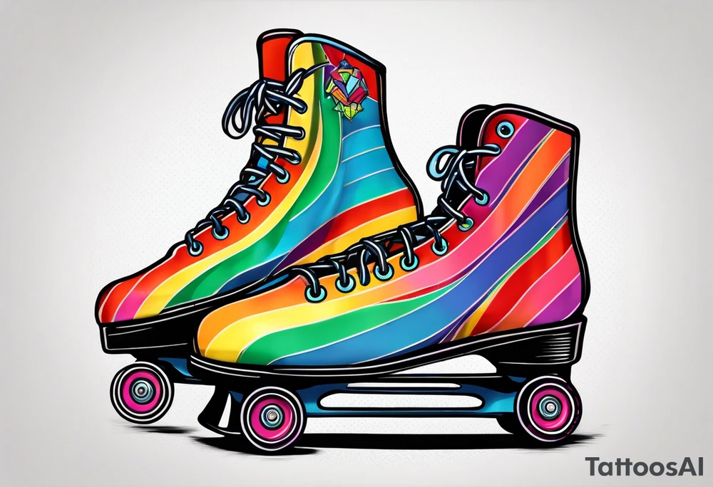 rainbow striped roller skates tattoo idea