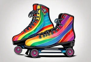 rainbow striped roller skates tattoo idea