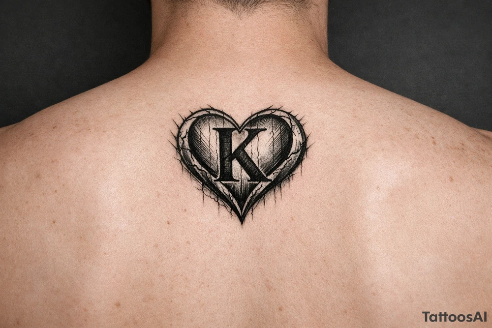K in a heart behind ear tattoo idea
