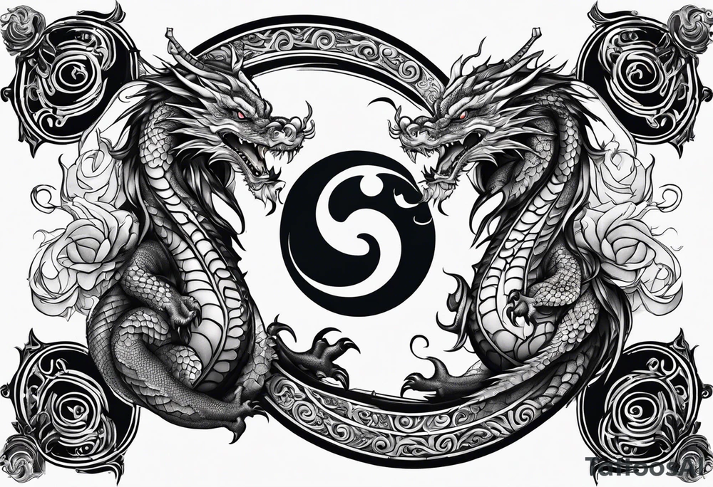 dragons in a yin and yang shape tattoo idea
