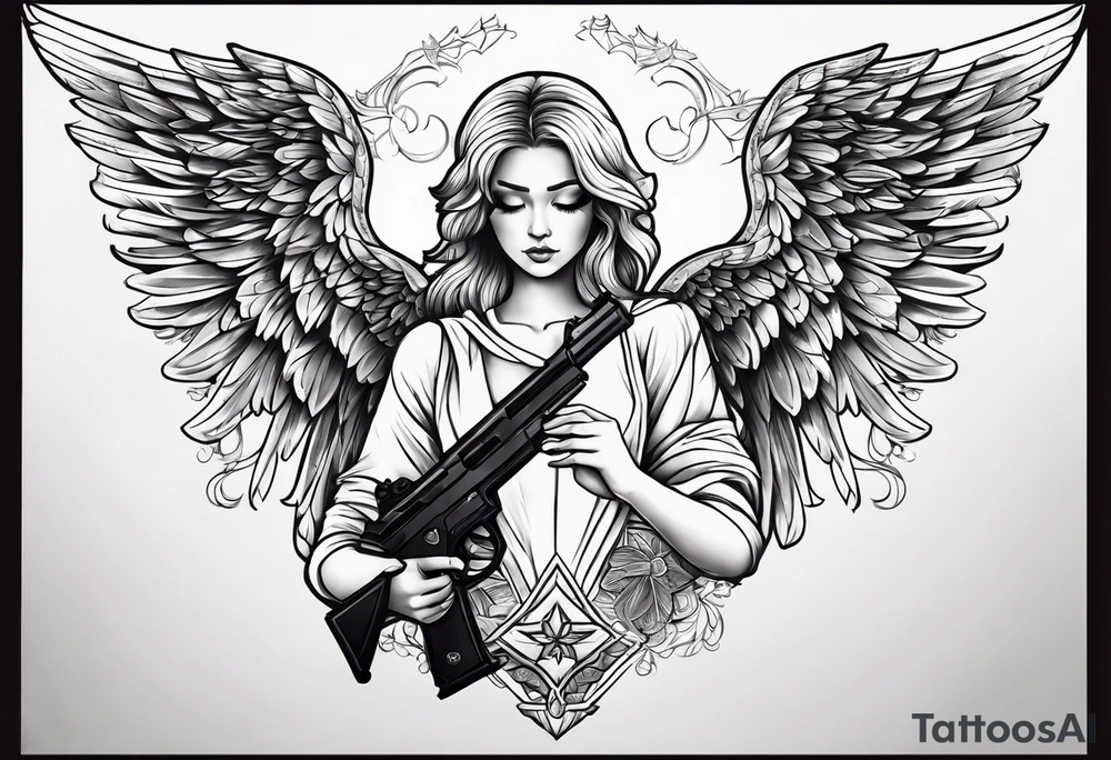 Angel with gun tattoo idea