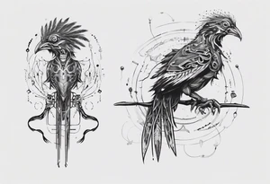 Cyberpunk Guatemalan Quetzal bird with Neurons tattoo idea