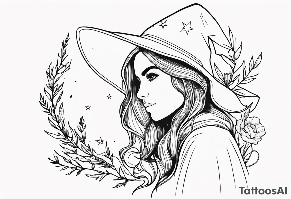 Witch, simple, fantasy, stars, Harry Potter, lavender, rosemary, poppy tattoo idea