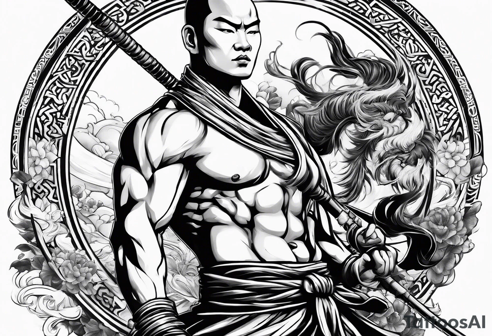 shaolin monk dual personality warrior tattoo idea