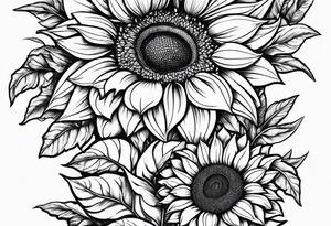 Psalm 23 leg sleeve with sunflowers and the verses lining the vines and leaves tattoo idea
