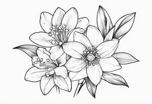 fine line flowers, vines, lily of the valley flower, aster flower, narcissus flower tattoo idea